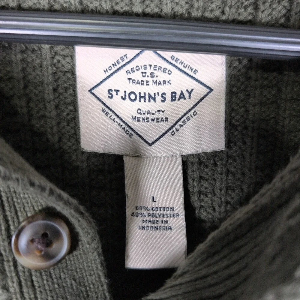 St John's Bay Sweater Mens Green Heavy  Knit Blend  Sz Large